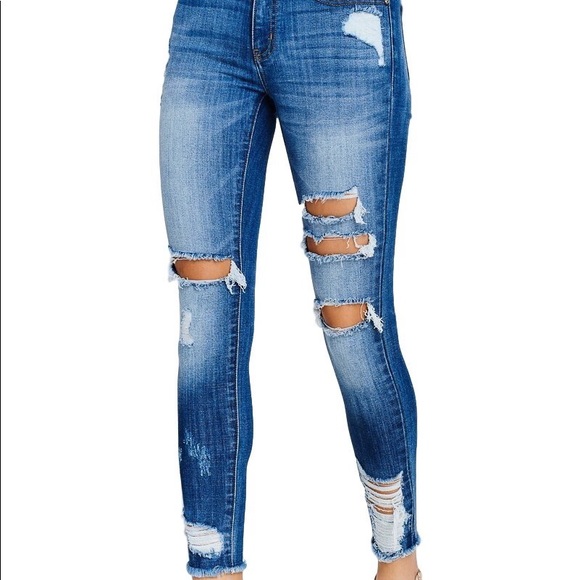 KANCAN NEW‼️DISTRESSED RIPPED ANKLE SKINNY- JEANS - Picture 4 of 7